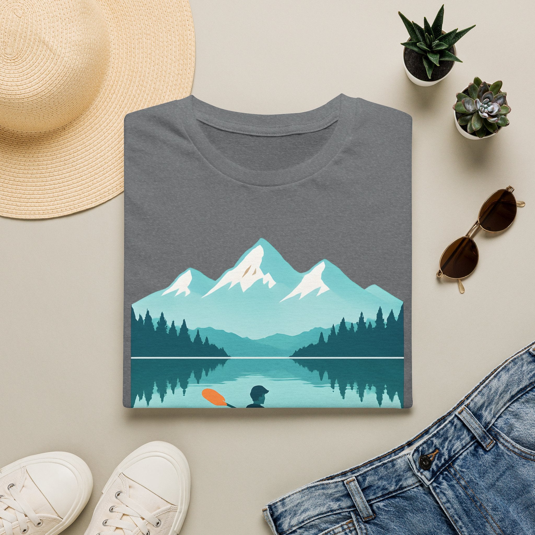 Kayaker on Serene Mountain Lake T-Shirt