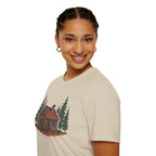 Vintage Cozy Cabin T-Shirt — Faded Pine Tree Cabin Tee