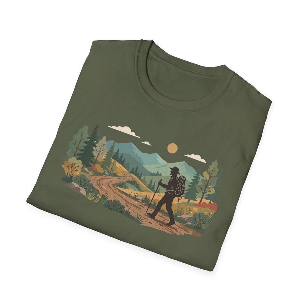 Hiker Mountain Sunset T-Shirt — Scenic Trail Adventure Tee