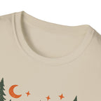 "Campfires & Good Times" T-Shirt — Retro Camping Tee with Bonfire, Trees & Coffee Mug