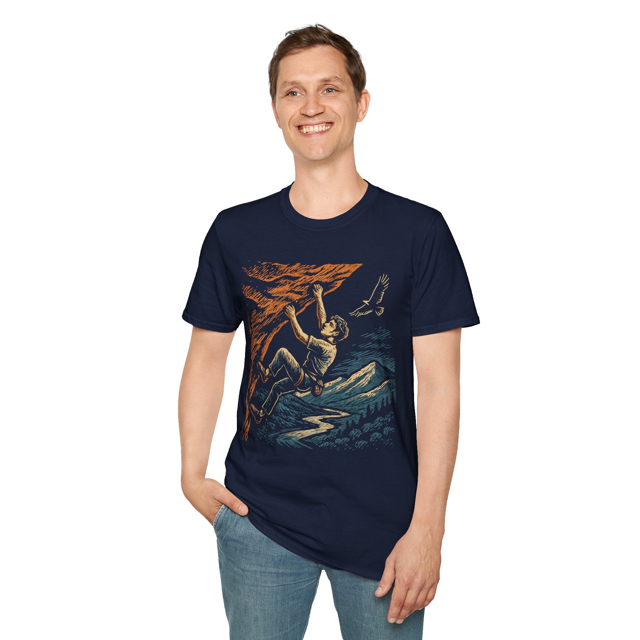 Climber on Cliff with Eagle T-Shirt