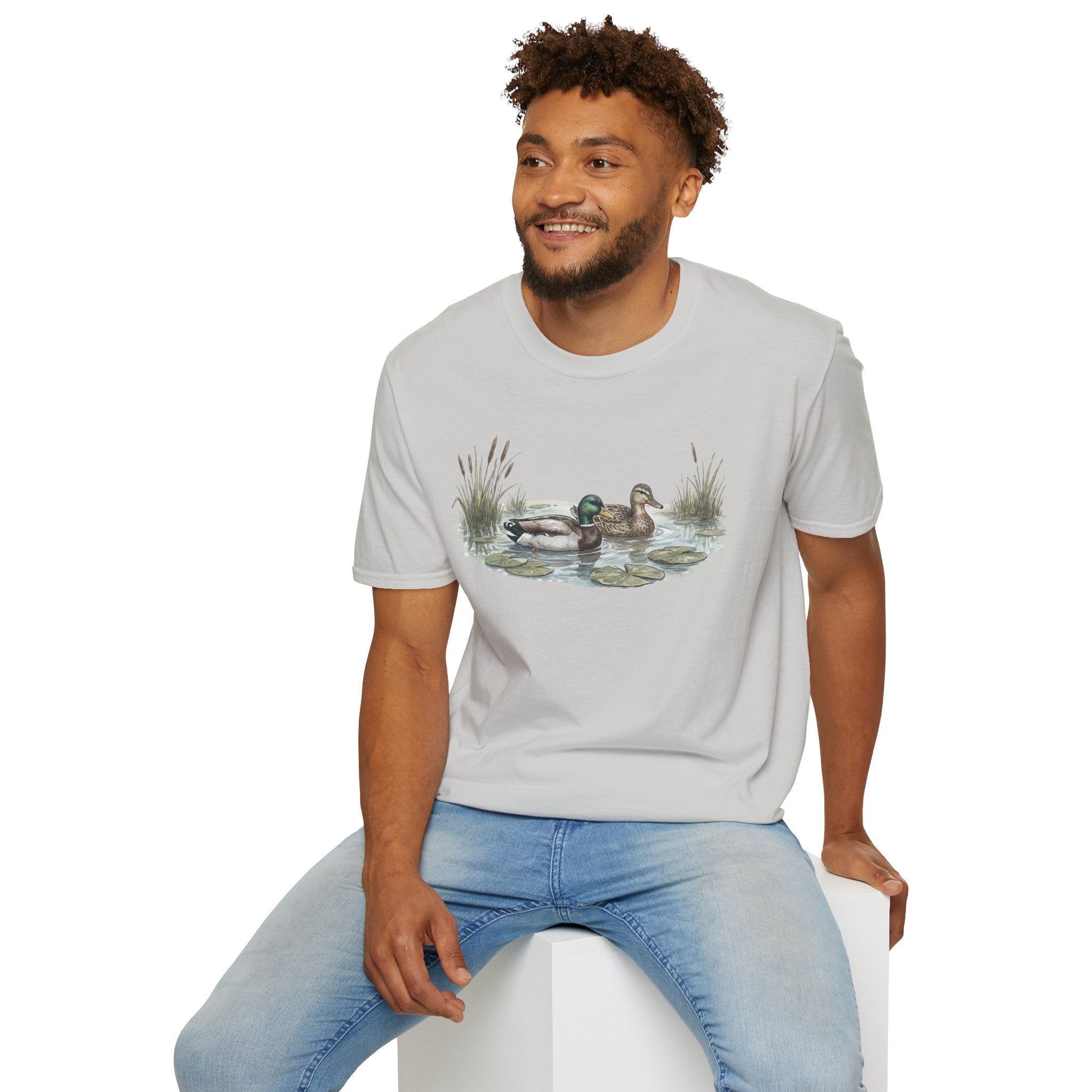 Duck Pair T-Shirt — Watercolor Mallard Ducks on Pond Nature Tee