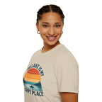 Canoe On The Lake At Sunset "The Lake Is My Happy Place" T-Shirt