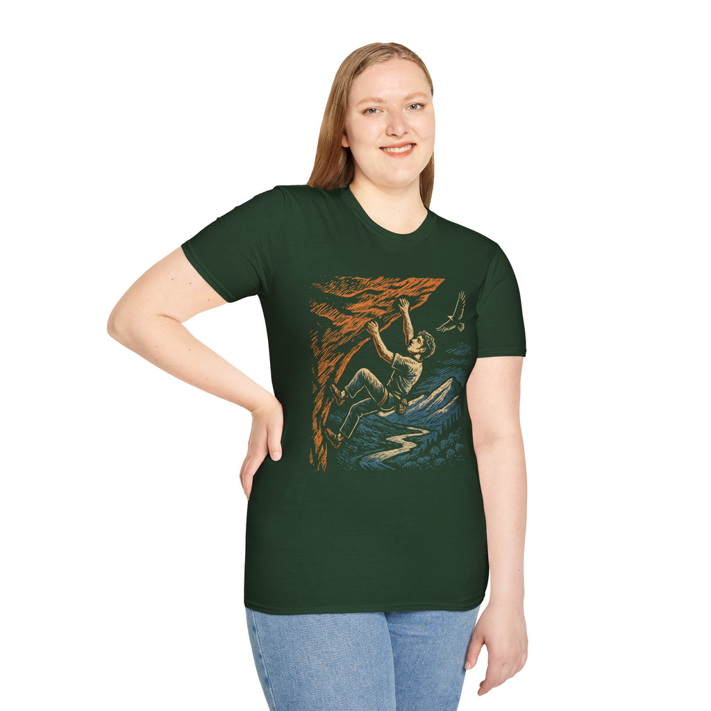 Climber on Cliff with Eagle T-Shirt
