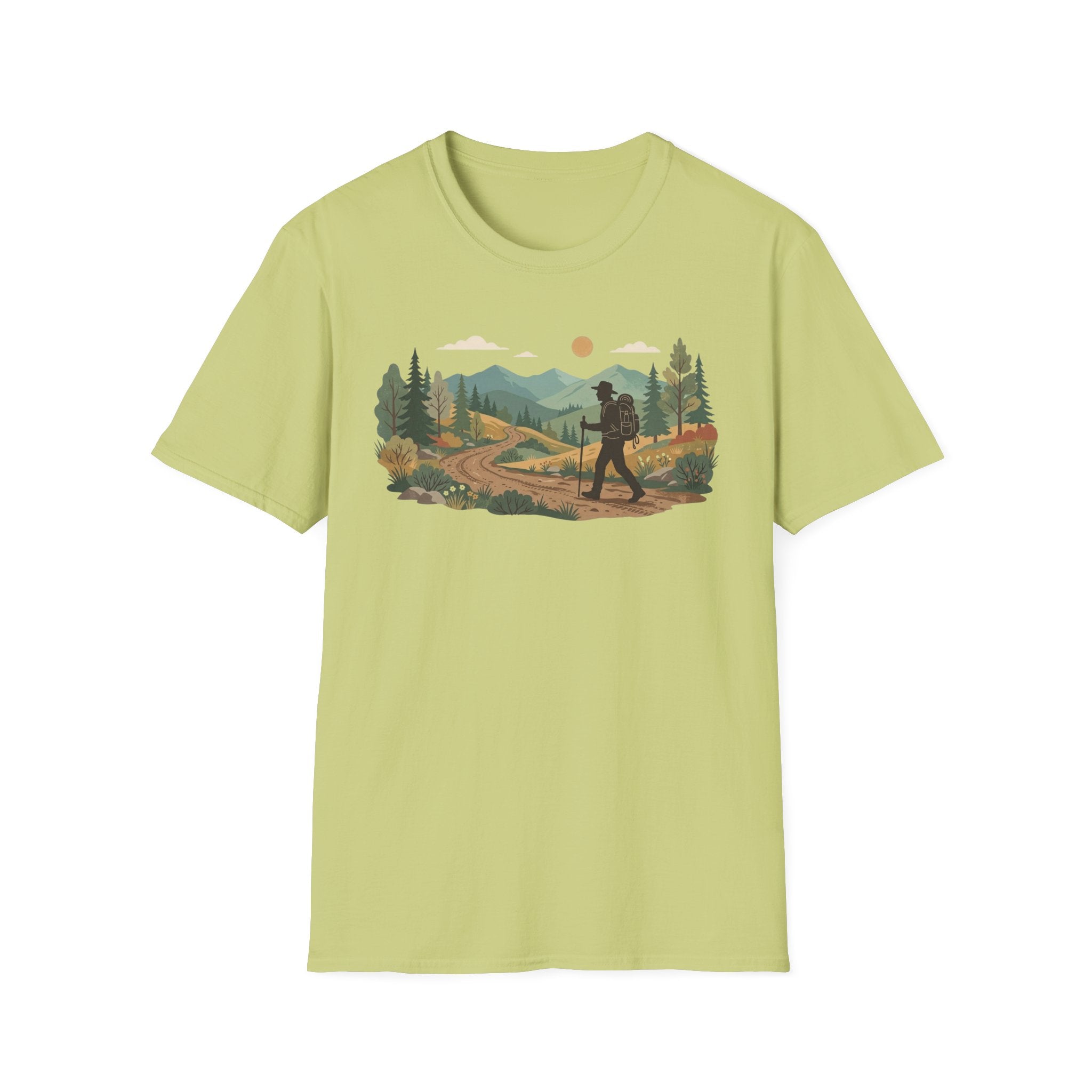 Hiker Mountain Sunset T-Shirt — Scenic Trail Adventure Tee