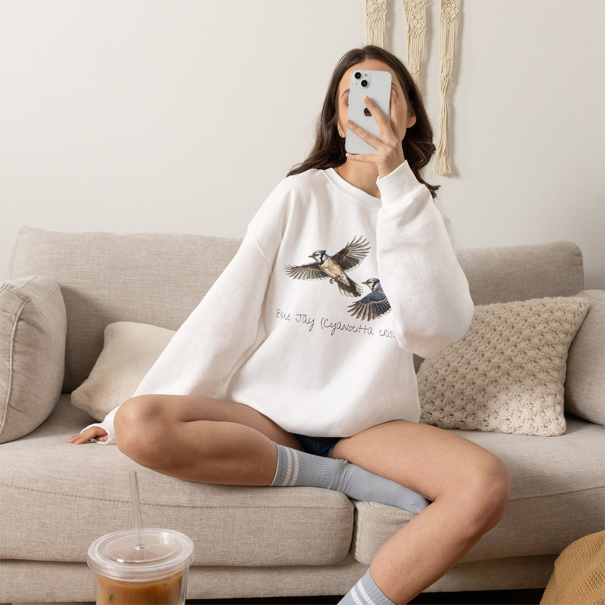 "Blue Jay (Cyanocitta cristata)" Blue Jay Flight Sketch Graphic Crewneck Sweatshirt