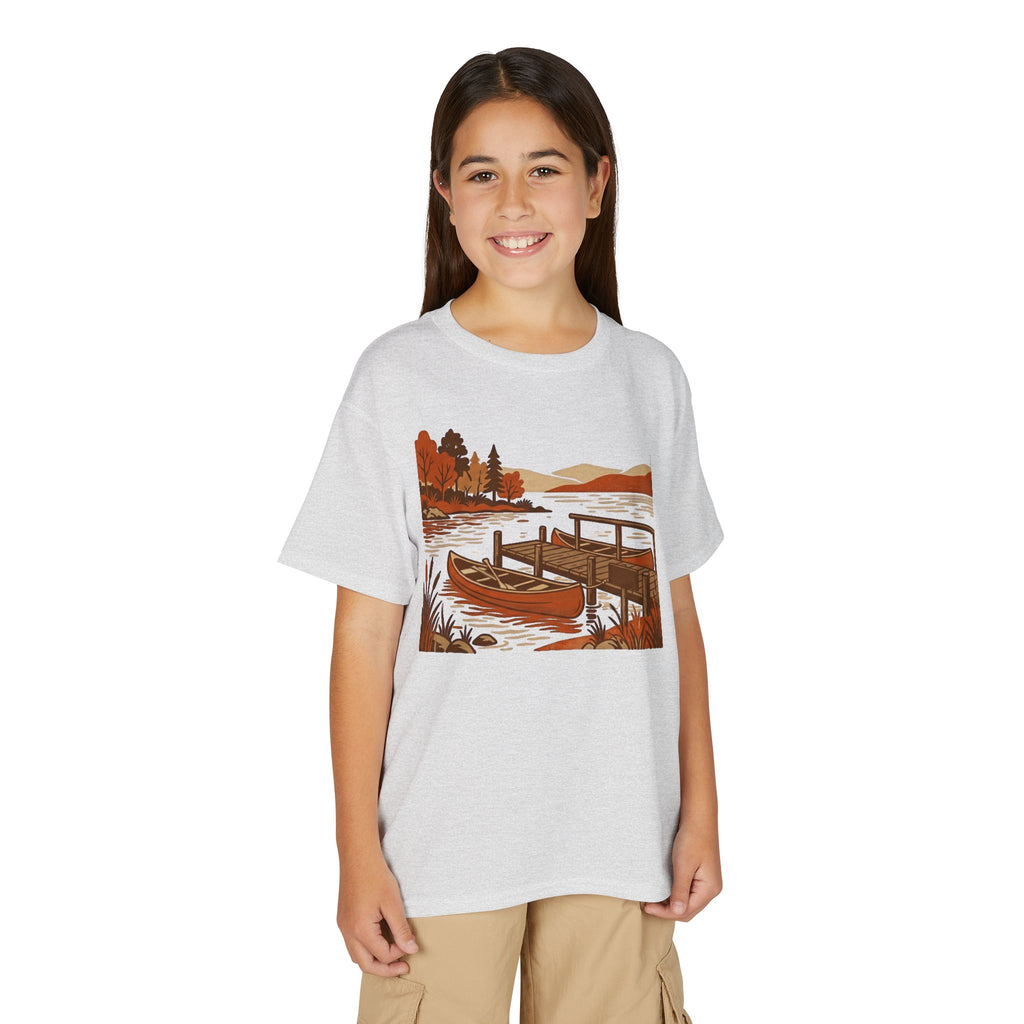 Youth T-Shirt — Autumn Lakeside Dock & Canoe Kids Tee