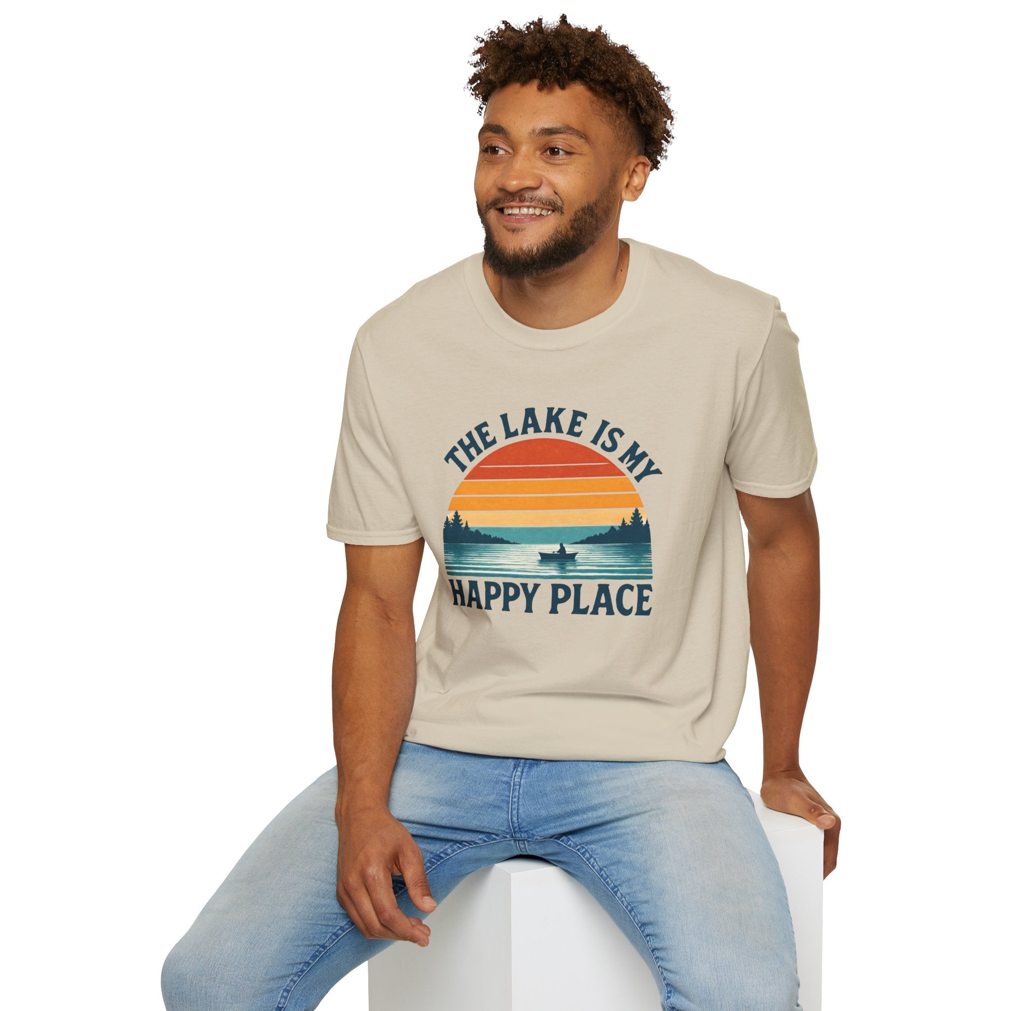 Canoe On The Lake At Sunset "The Lake Is My Happy Place" T-Shirt
