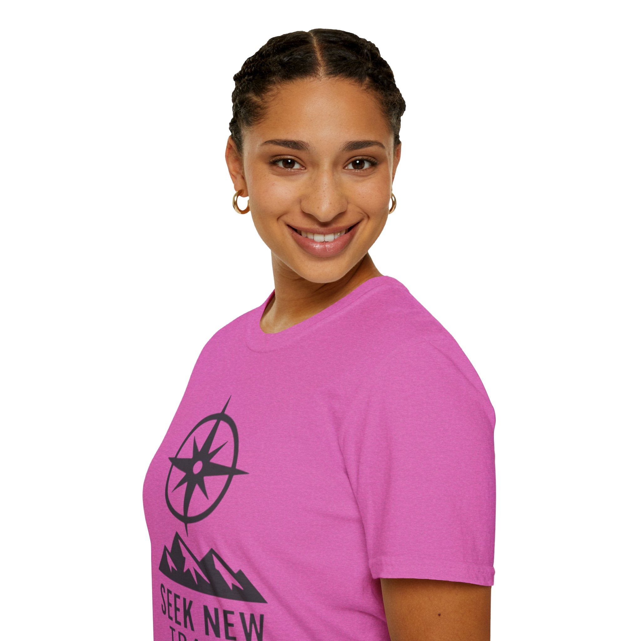"Seek New Trails" Compass Over Mountains T-Shirt