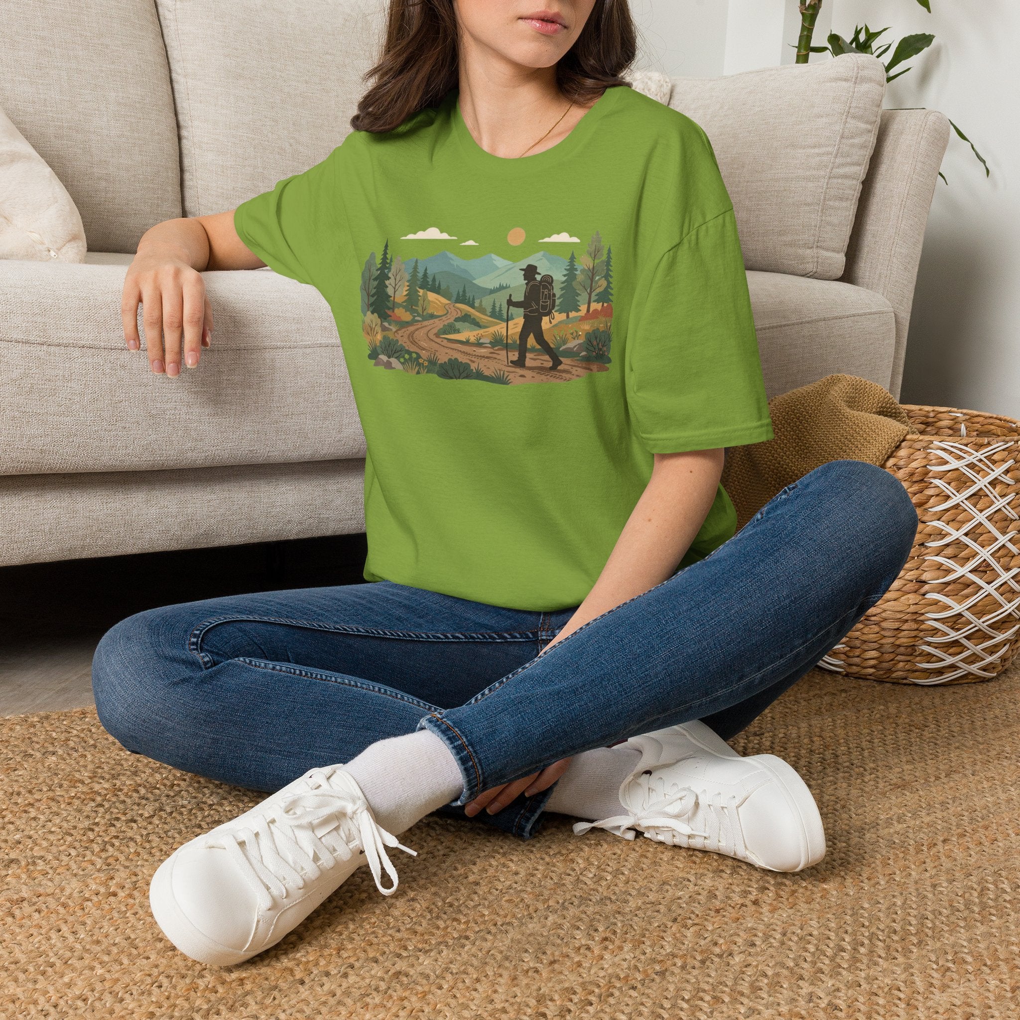 Hiker Mountain Sunset T-Shirt — Scenic Trail Adventure Tee