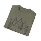 Bear & Pines T-Shirt — Minimal Line Drawing Woodland Tee