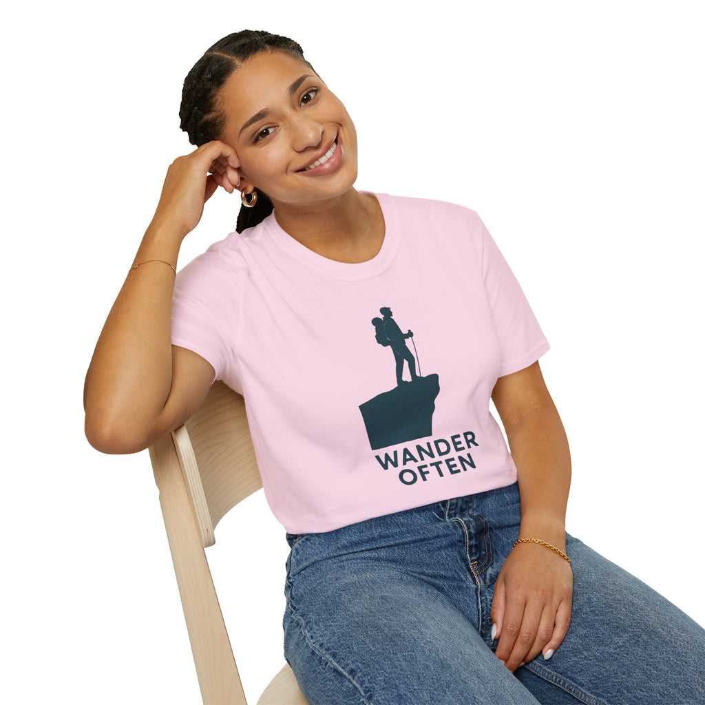 "Wander Often" Hiker on Cliff T-Shirt