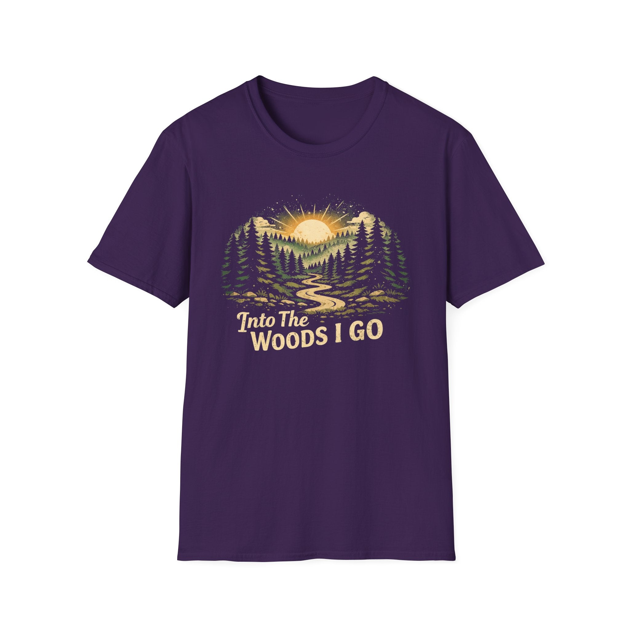 T-Shirt — "Into The Woods I Go" Vintage Forest Sunset Tee