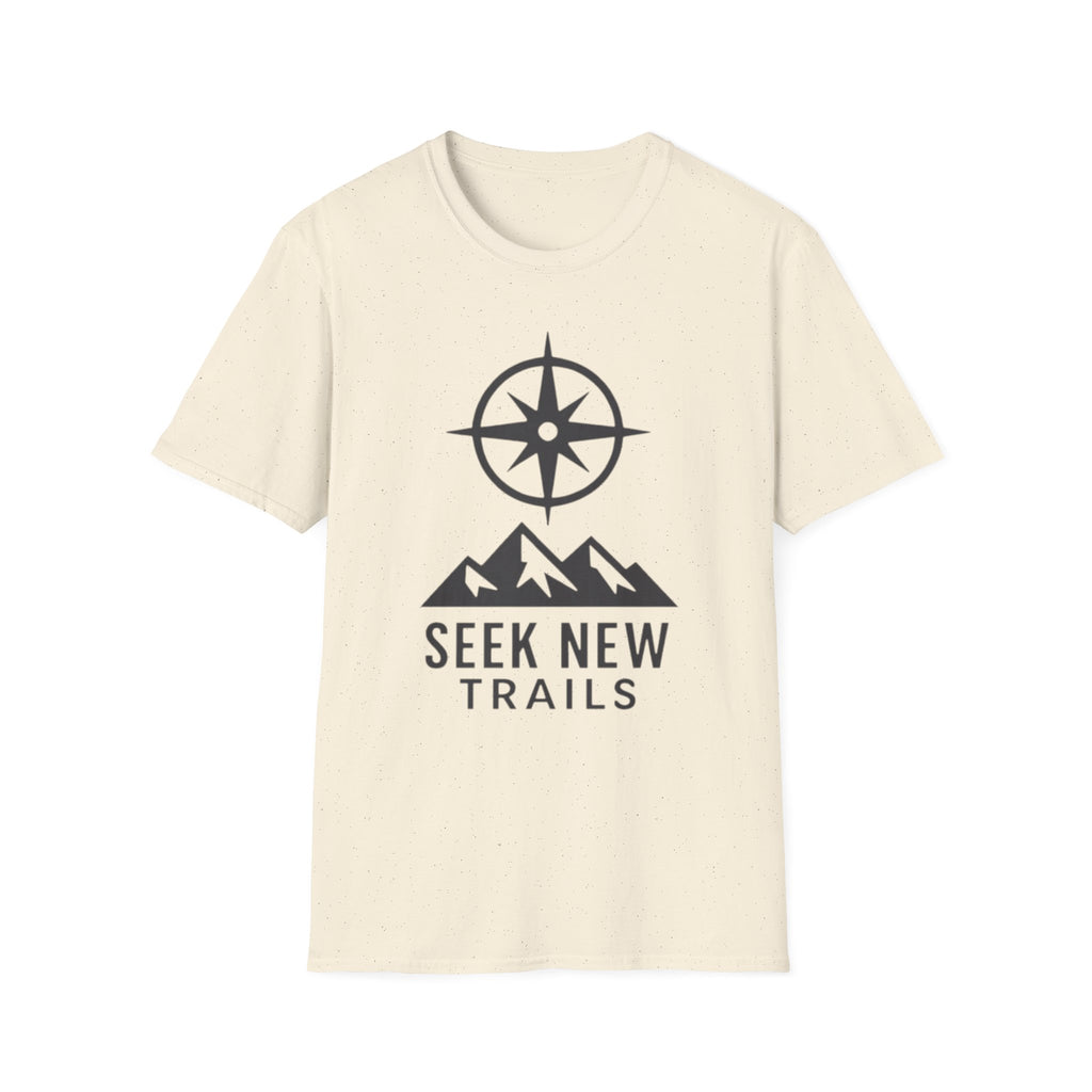 "Seek New Trails" Compass Over Mountains T-Shirt