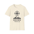 "Seek New Trails" Compass Over Mountains T-Shirt
