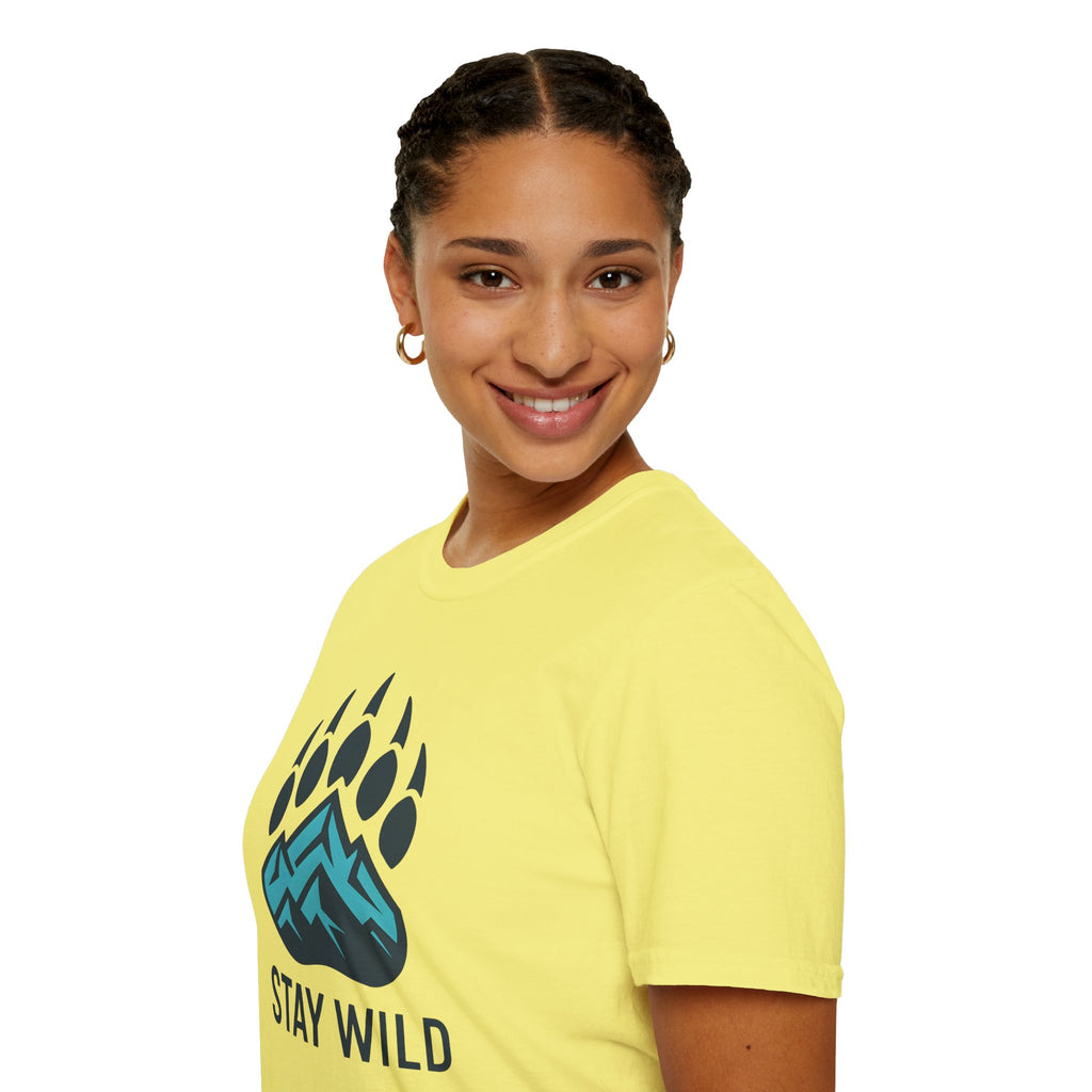 "Stay Wild" Bear Footprint Mountain Emblem T-Shirt