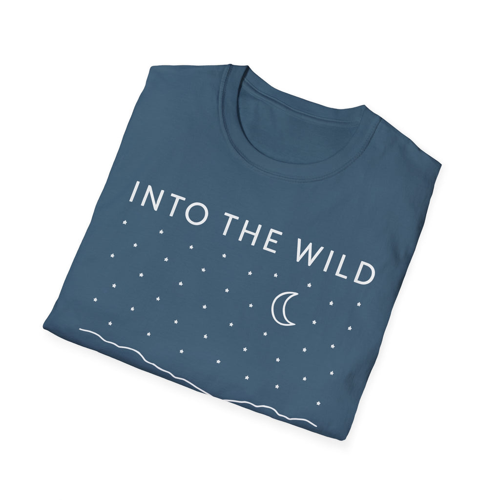 Into The Wild Canoe T-Shirt - Minimal Night Sky Lake Camping Tee