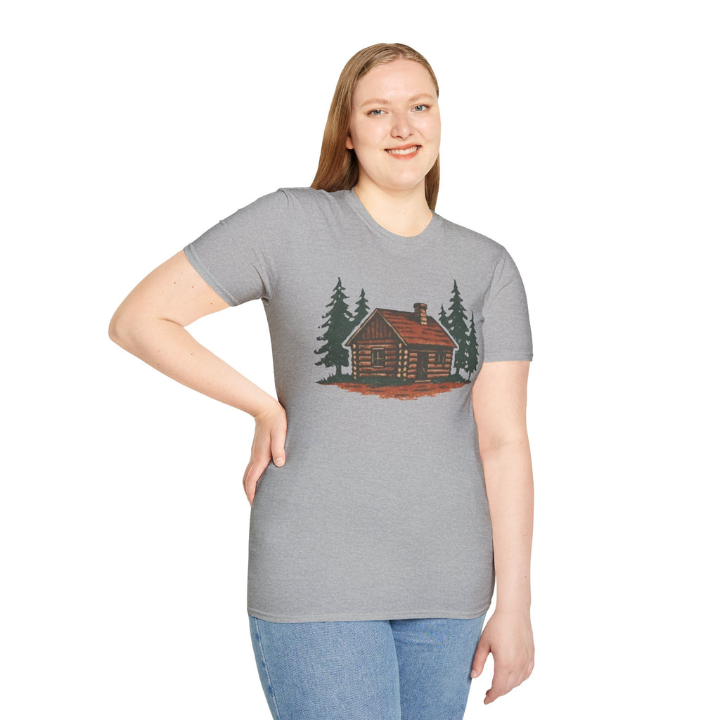 Vintage Cozy Cabin T-Shirt — Faded Pine Tree Cabin Tee