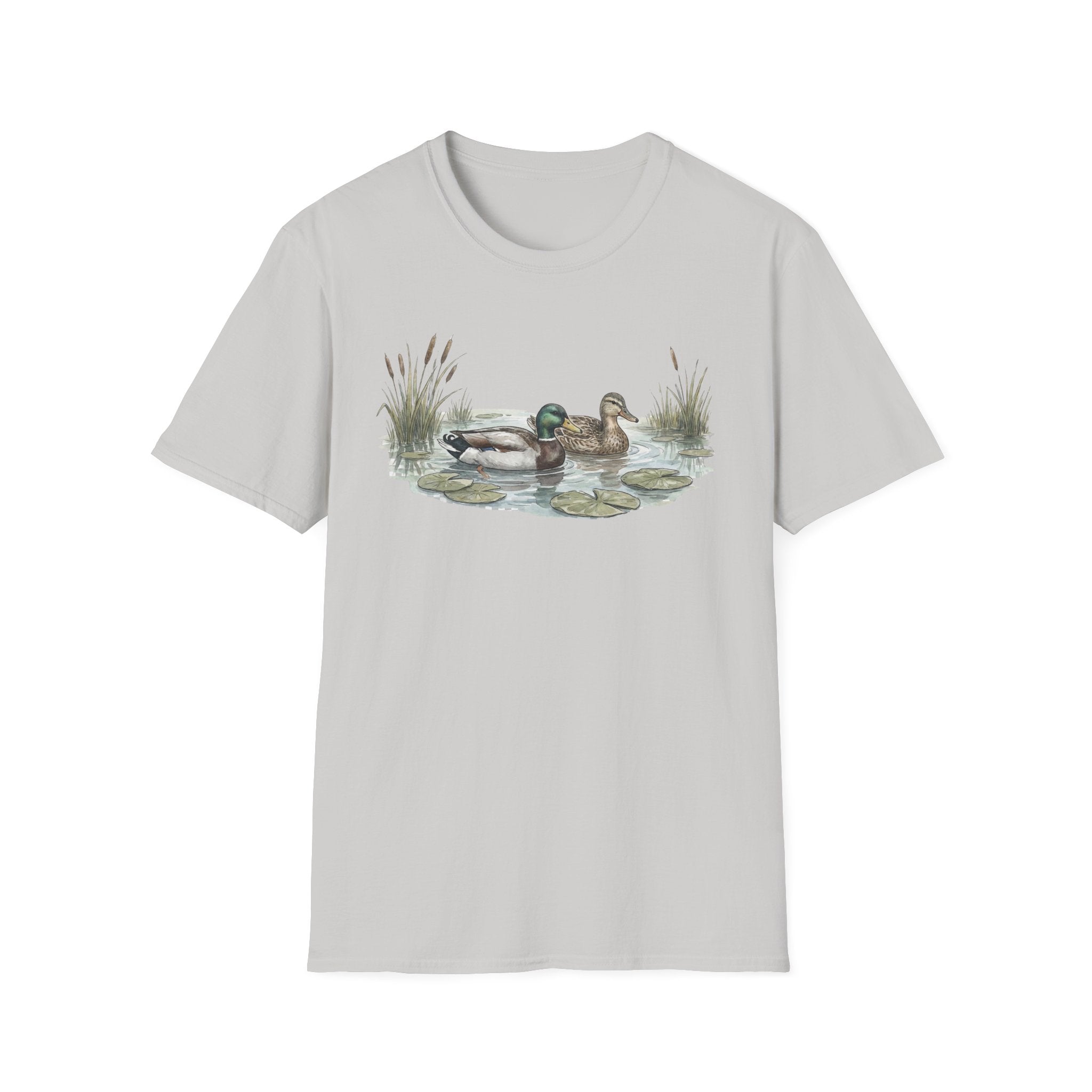Duck Pair T-Shirt — Watercolor Mallard Ducks on Pond Nature Tee