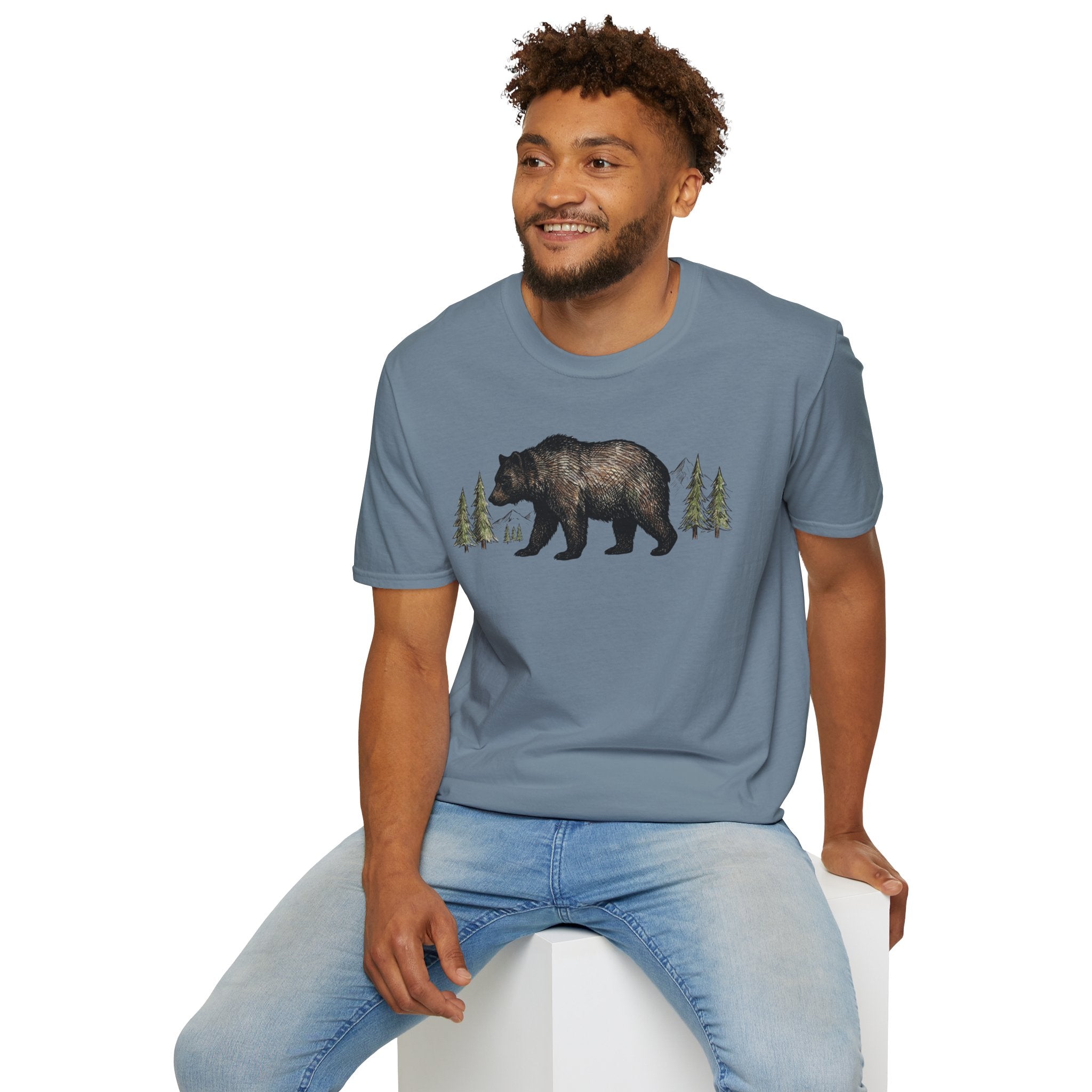 Bear & Forest T‑Shirt - Rustic Woodland Graphic Tee