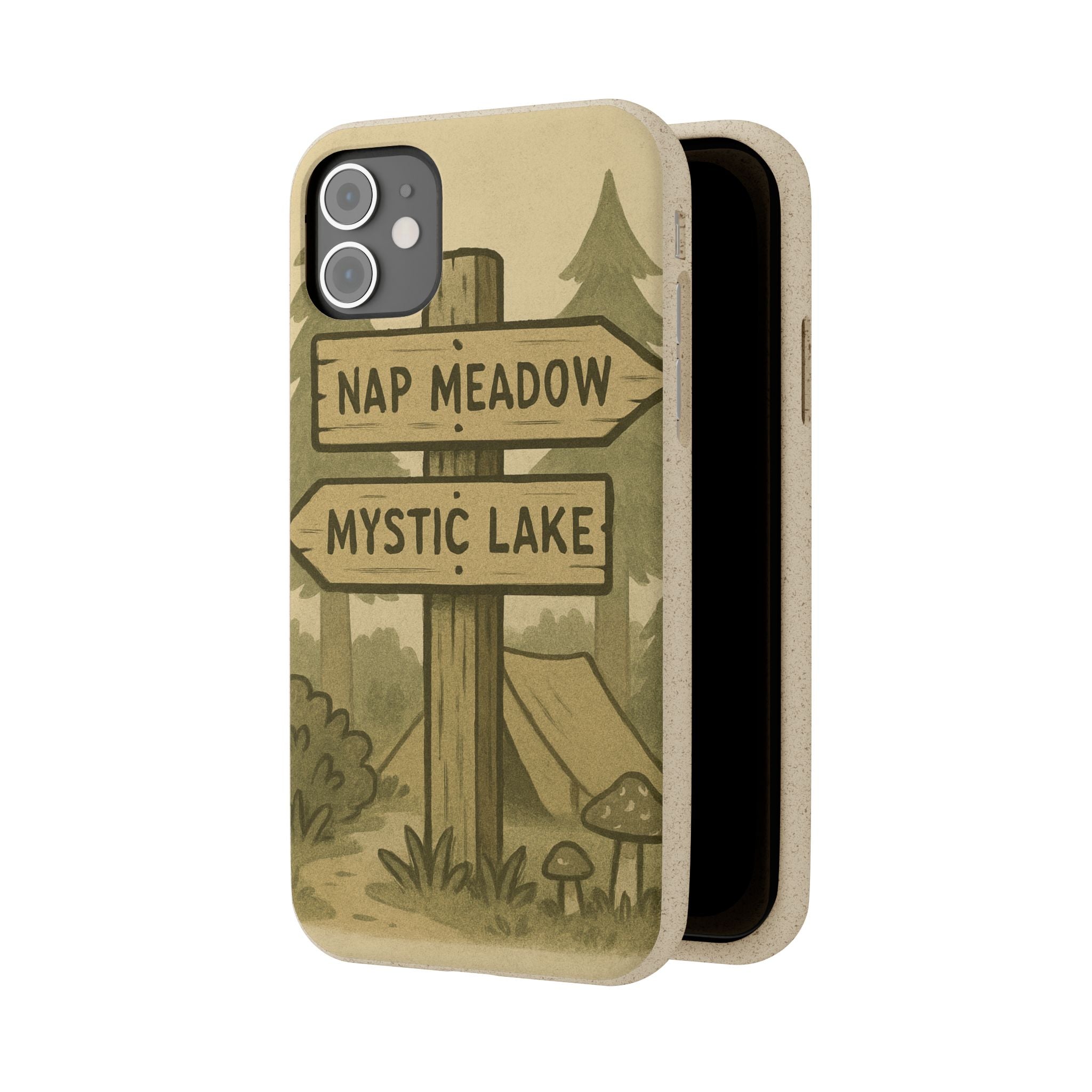 Biodegradable Phone Case — 'Nap Meadow' Mystic Lake Camping Design
