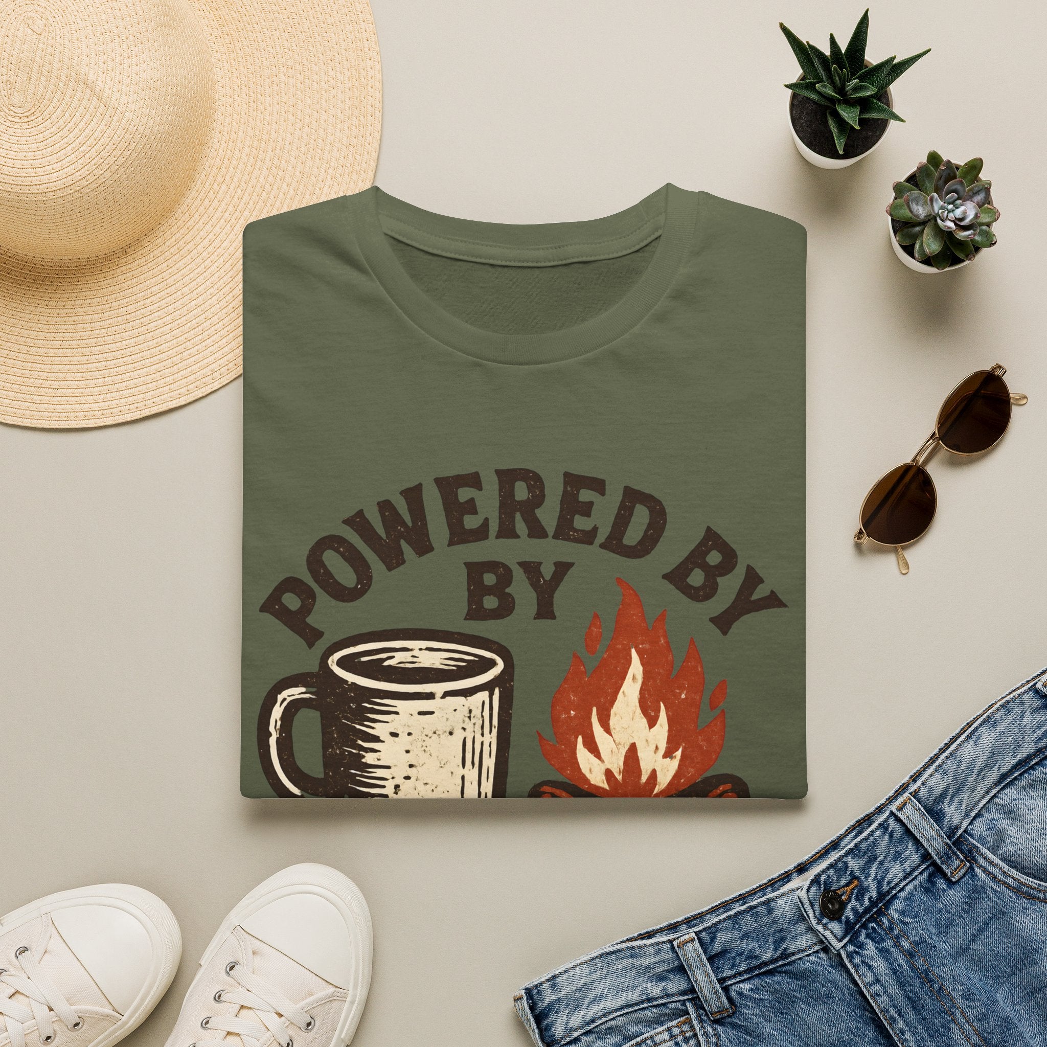 Powered By Coffee And Campfires Vintage Camping T-Shirt