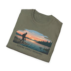 Outdoor T-Shirt — "Seeking Simple Treasures" Sunset Hiker Graphic