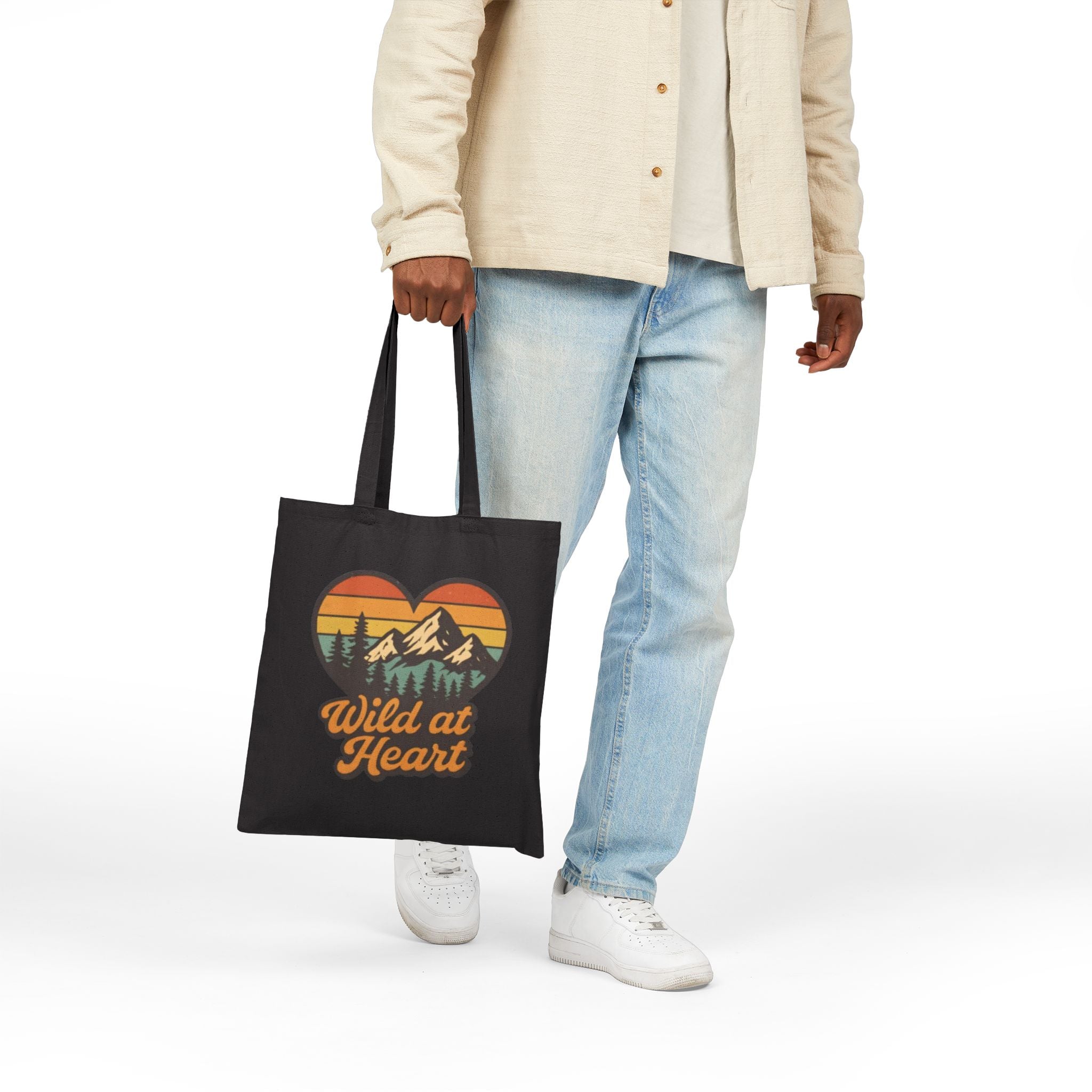 Wild at Heart Canvas Tote — Retro Mountain Heart Eco Shopper