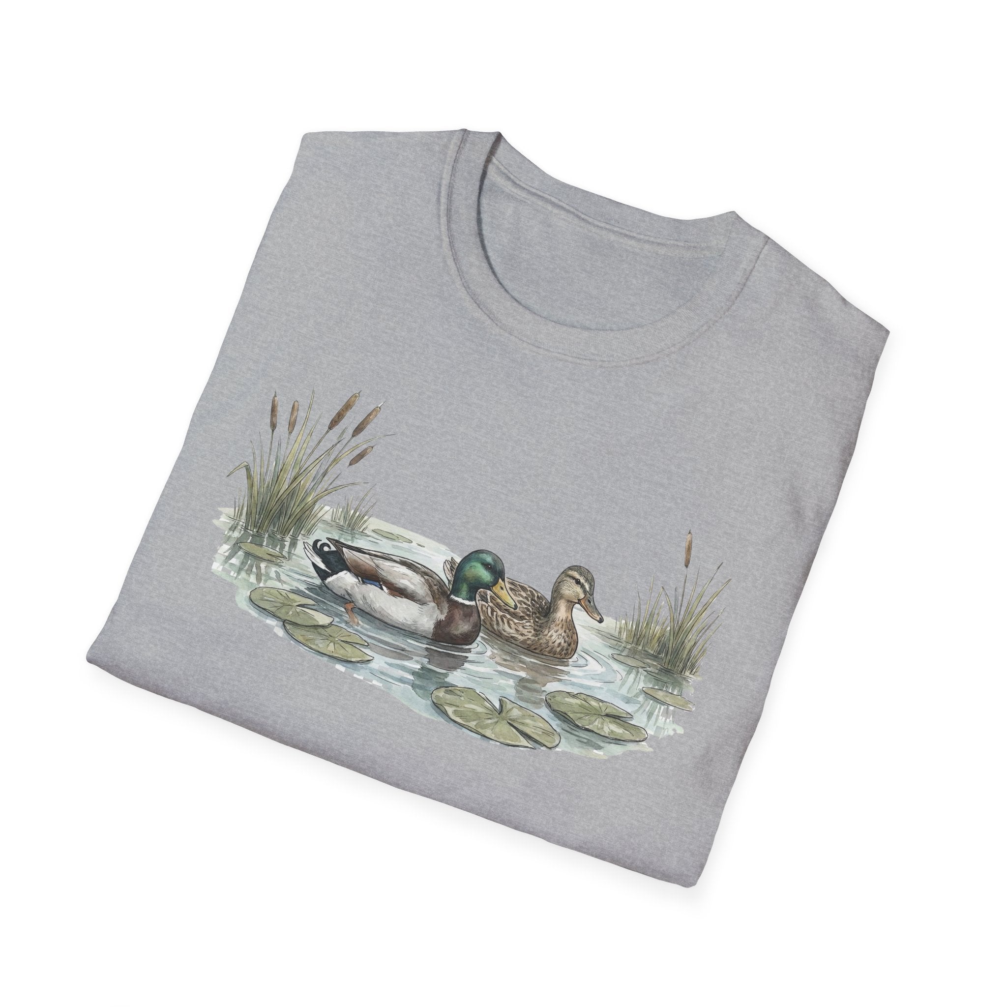 Duck Pair T-Shirt — Watercolor Mallard Ducks on Pond Nature Tee