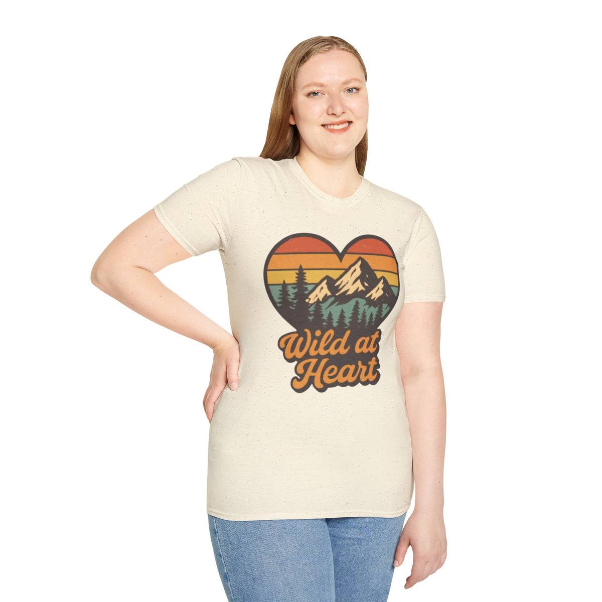 "Wild at Heart" Mountain Heart Retro Sunset Nature Tee Shirt