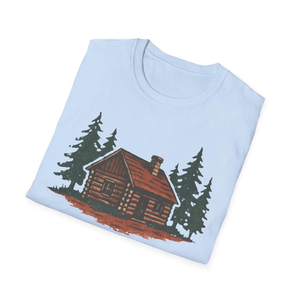 Vintage Cozy Cabin T-Shirt — Faded Pine Tree Cabin Tee