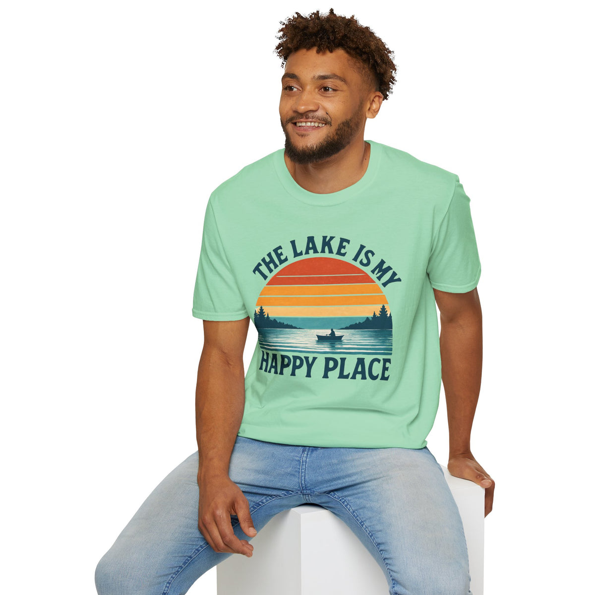 "The Lake Is My Happy Place" Canoe On The Lake At Sunset T-Shirt