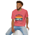 Canoe On The Lake At Sunset "The Lake Is My Happy Place" T-Shirt