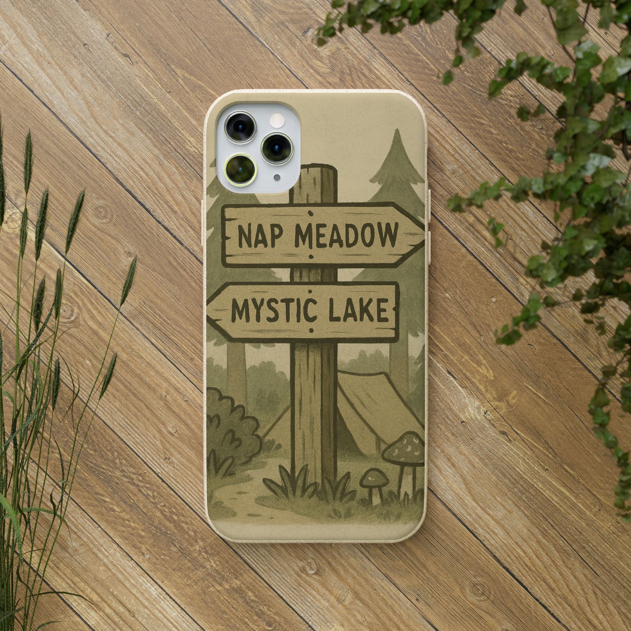 Biodegradable Phone Case — 'Nap Meadow' Mystic Lake Camping Design