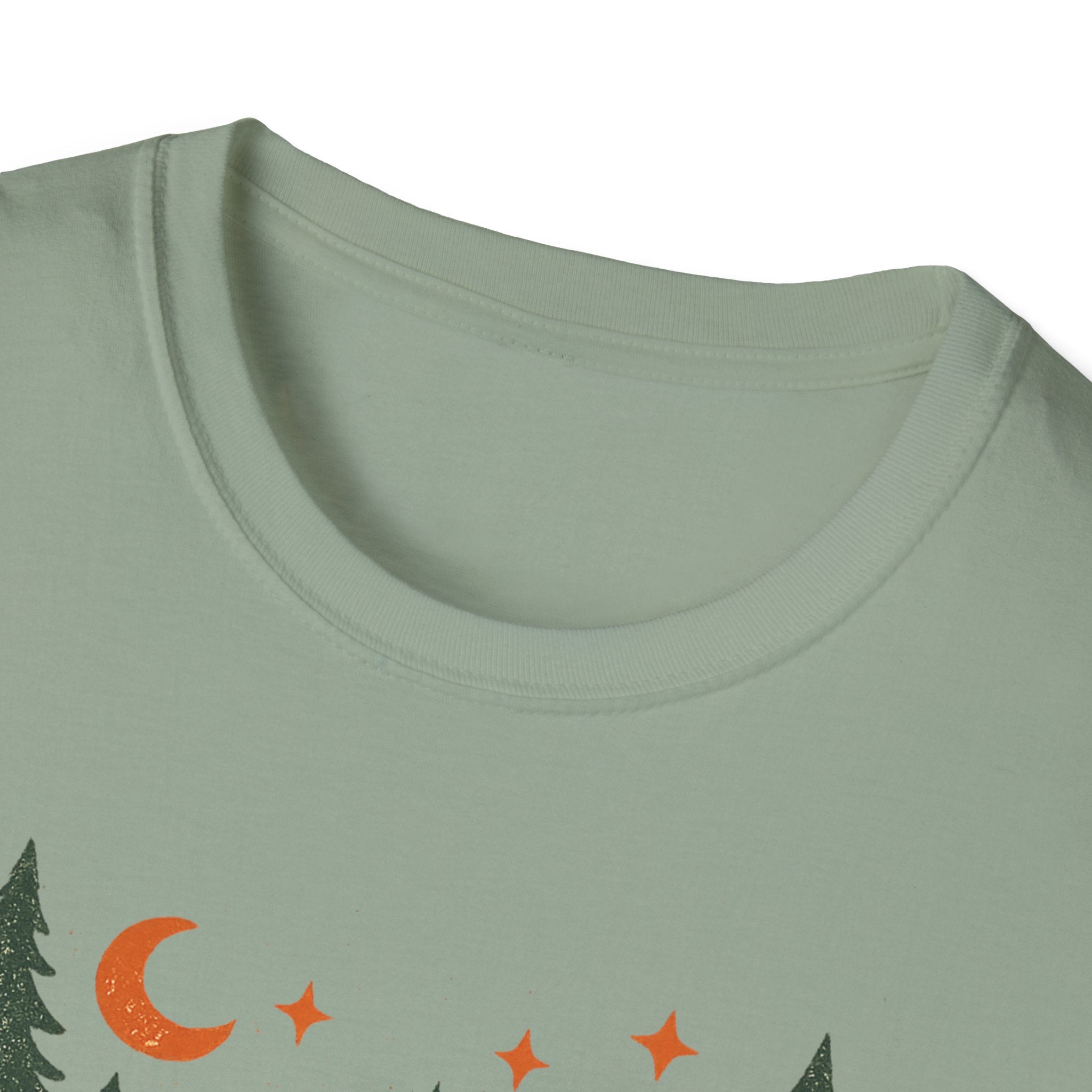 "Campfires & Good Times" T-Shirt — Retro Camping Tee with Bonfire, Trees & Coffee Mug