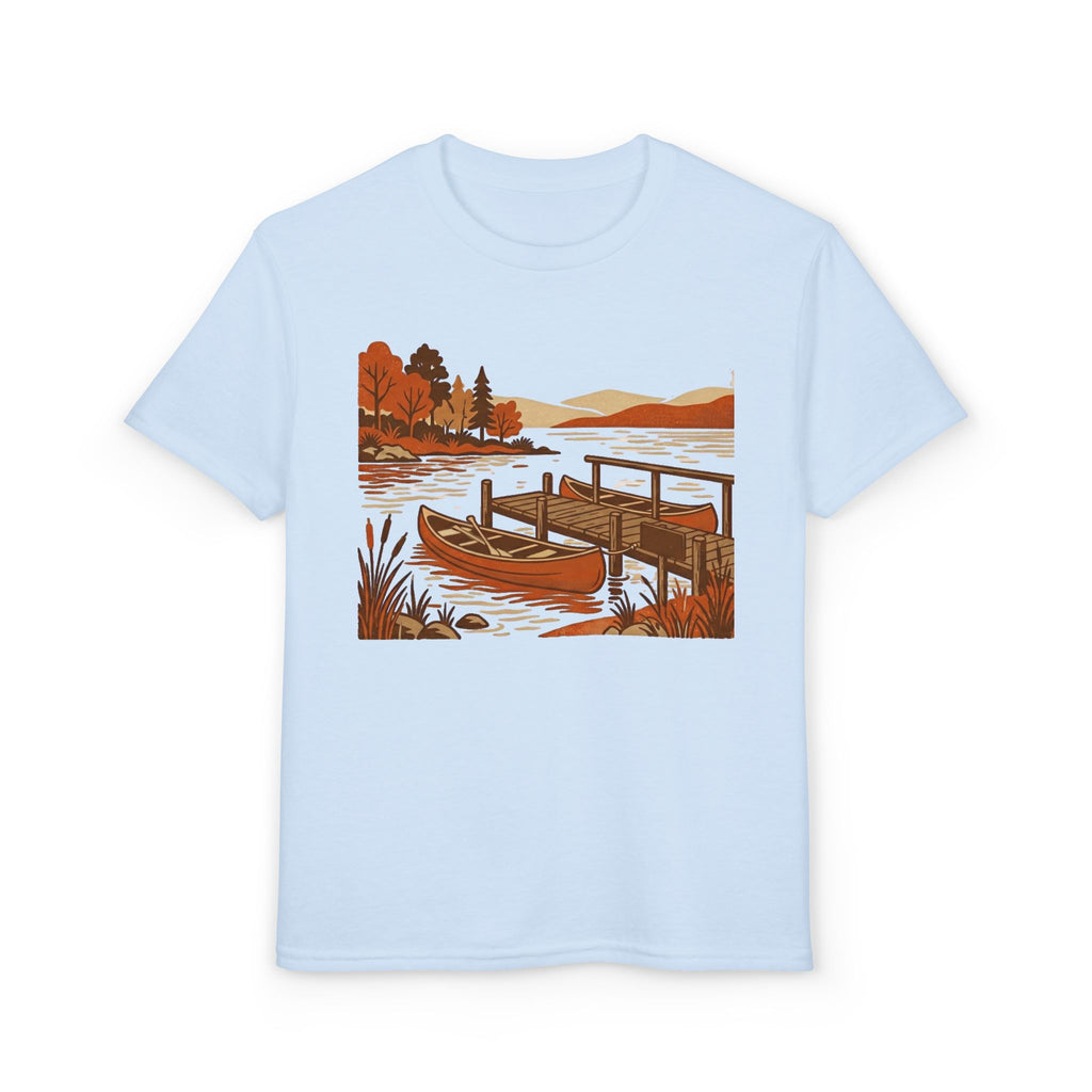 Youth T-Shirt — Autumn Lakeside Dock & Canoe Kids Tee