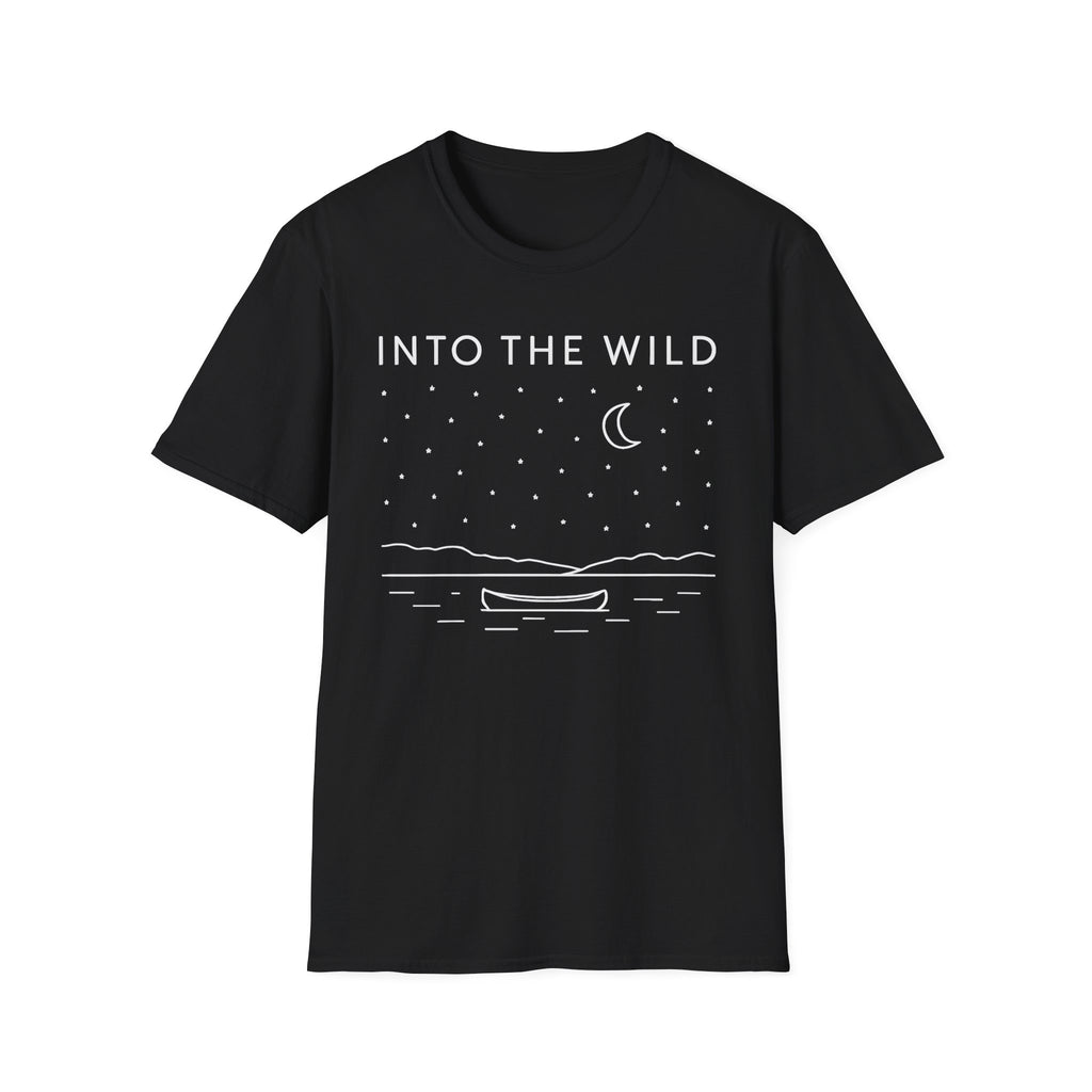 Into The Wild Canoe T-Shirt - Minimal Night Sky Lake Camping Tee