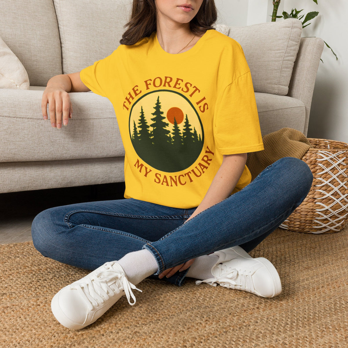 "The Forest Is My Sanctuary" Pines Sunset Graphic Tee Shirt