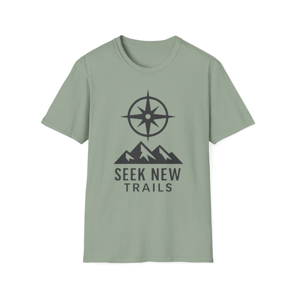 "Seek New Trails" Compass Over Mountains T-Shirt