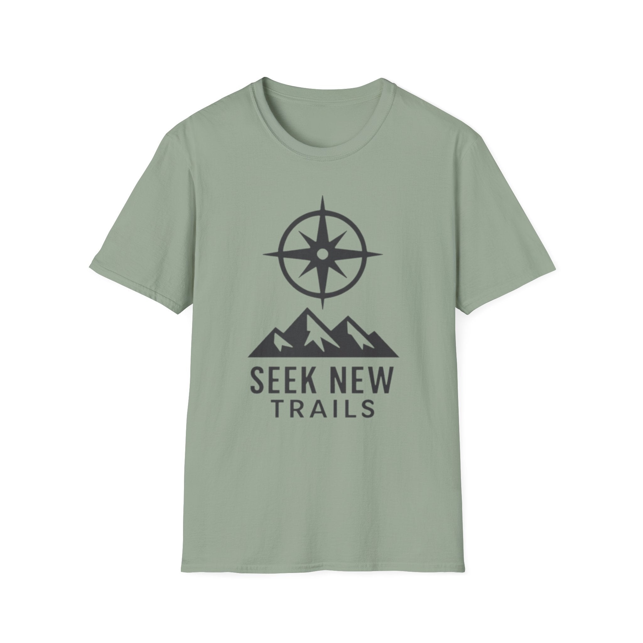 "Seek New Trails" Compass Over Mountains T-Shirt
