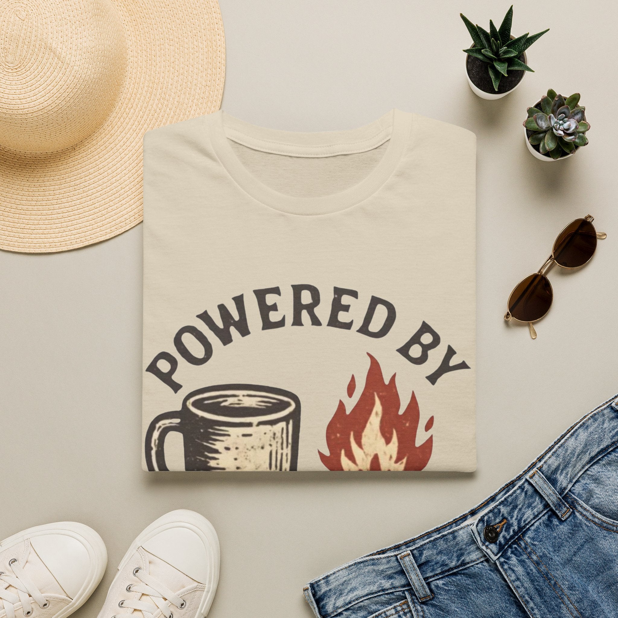 Powered By Coffee And Campfires Vintage Camping T-Shirt