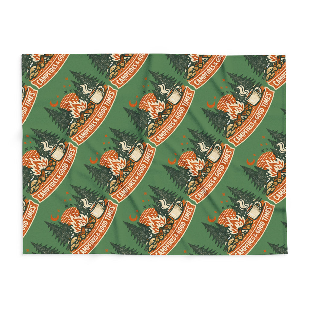Campfire Cozy Fleece Blanket – 'Campfires & Good Times' Retro Outdoor Throw