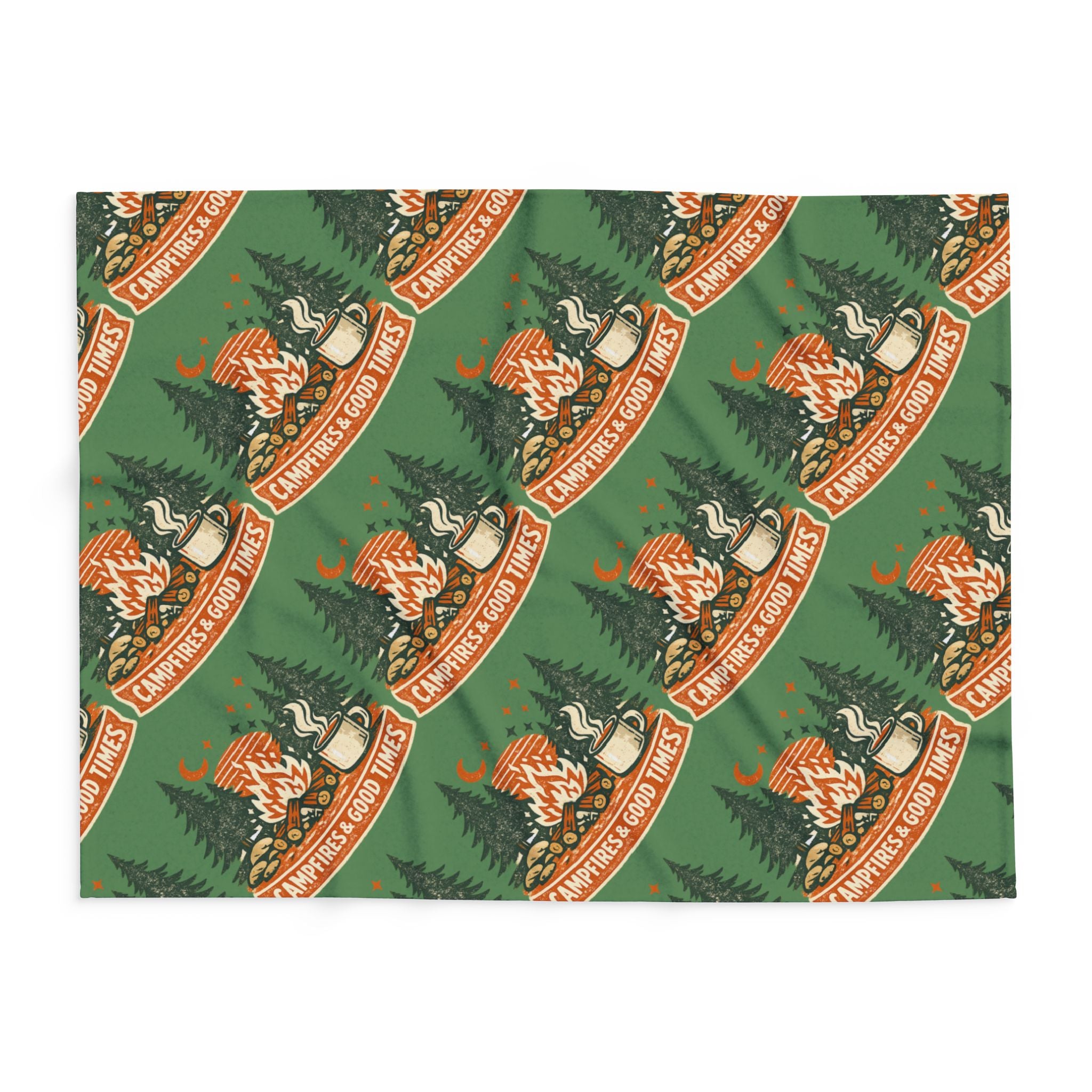 Campfire Cozy Fleece Blanket – 'Campfires & Good Times' Retro Outdoor Throw