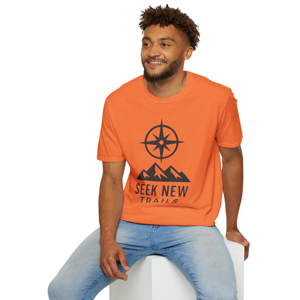 "Seek New Trails" Compass Over Mountains T-Shirt