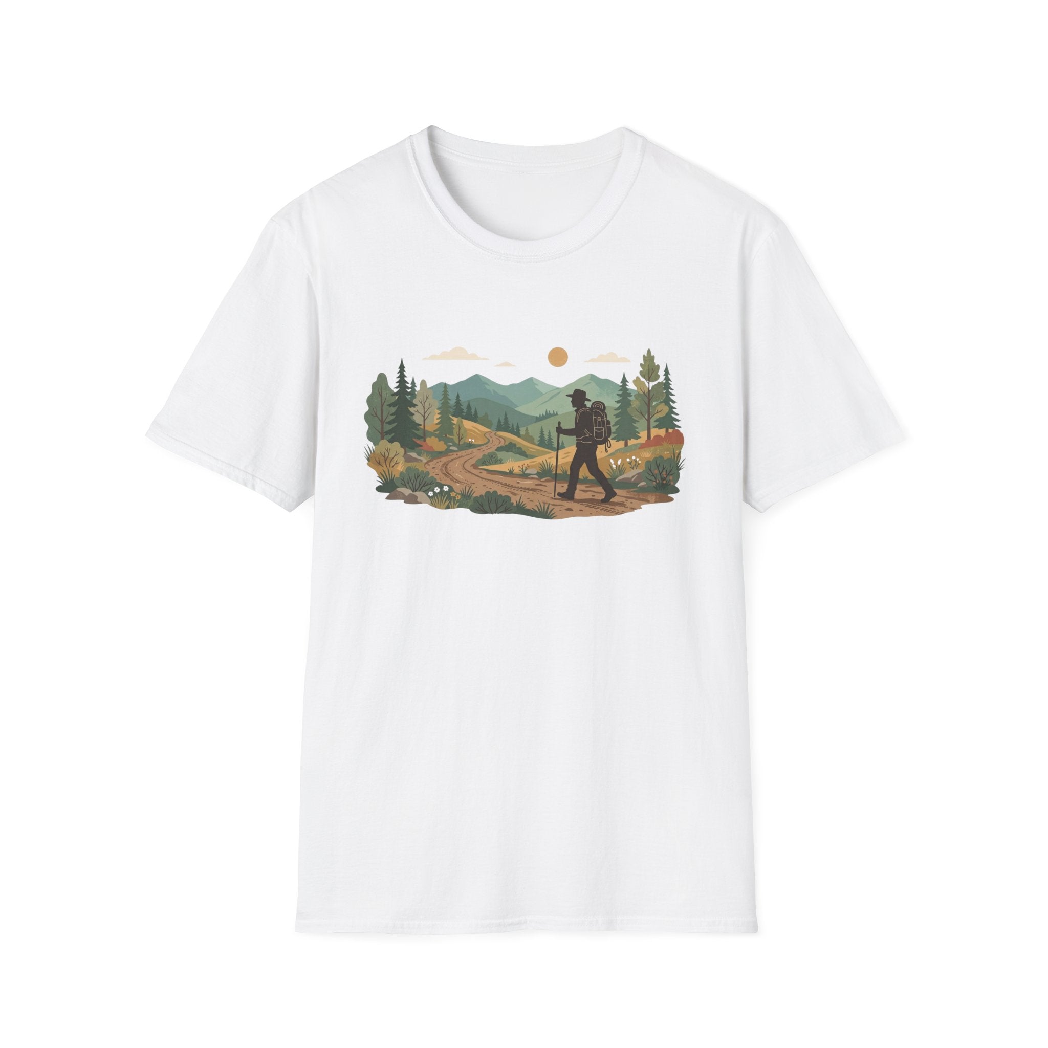 Hiker Mountain Sunset T-Shirt — Scenic Trail Adventure Tee