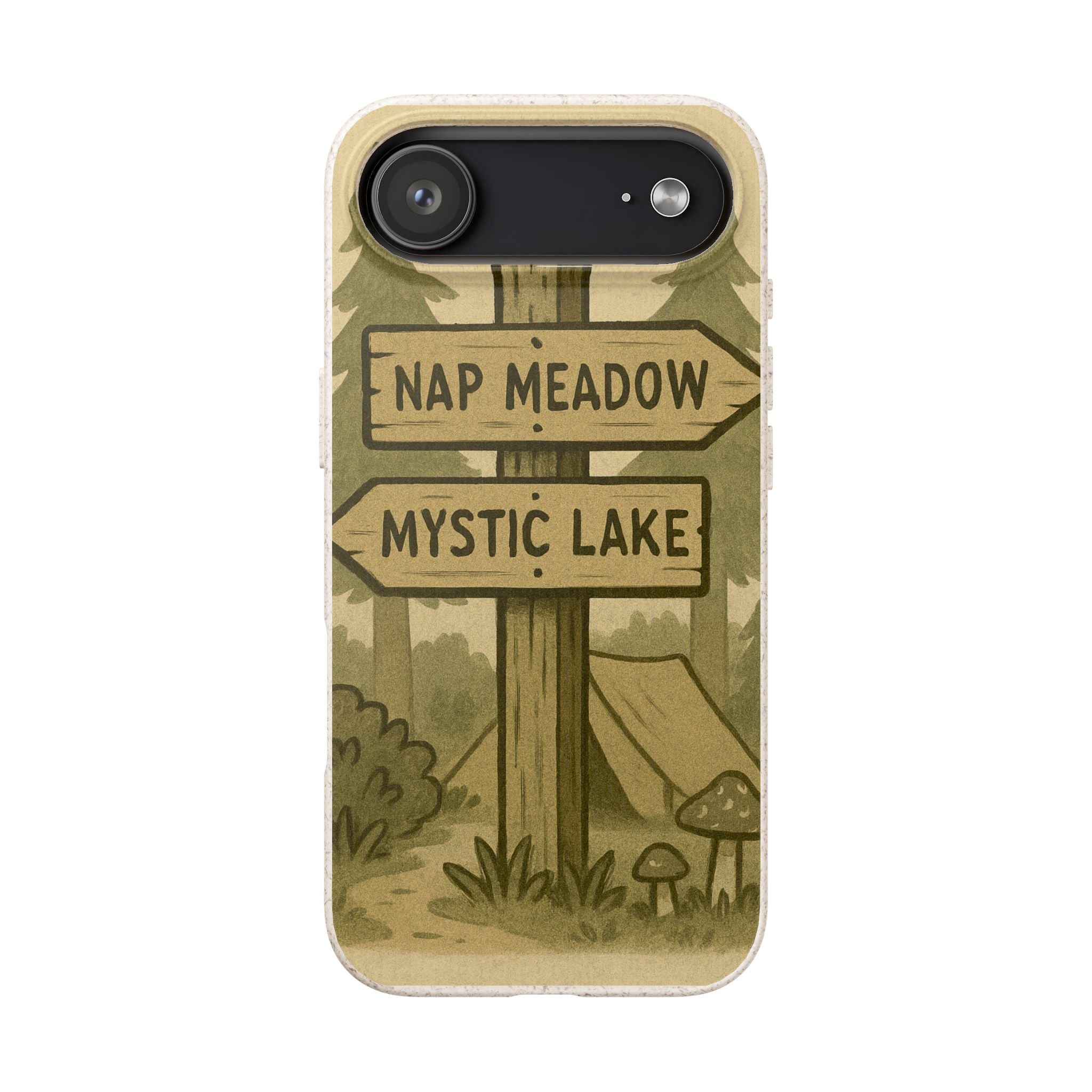 Biodegradable Phone Case — 'Nap Meadow' Mystic Lake Camping Design