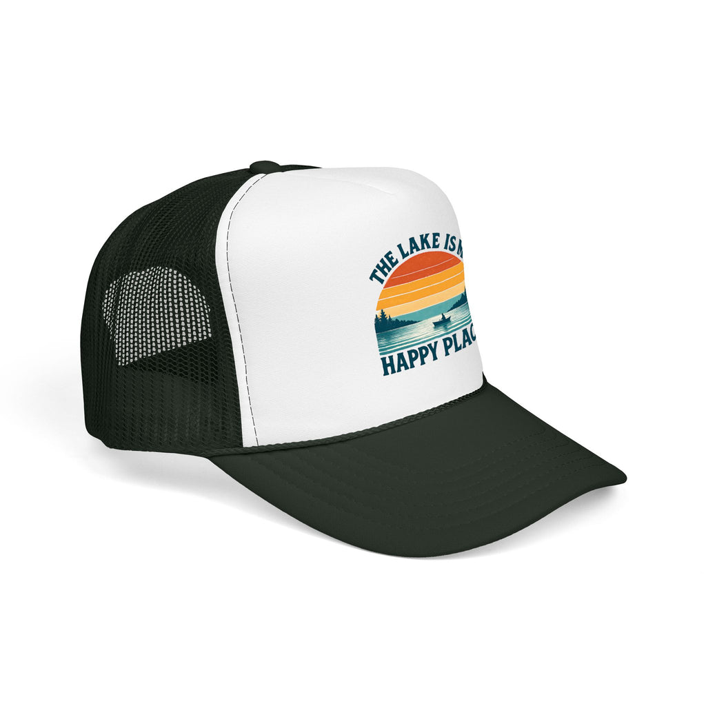 Lake Is My Happy Place Trucker Hat — Vintage Sunset Fishing Foam Cap