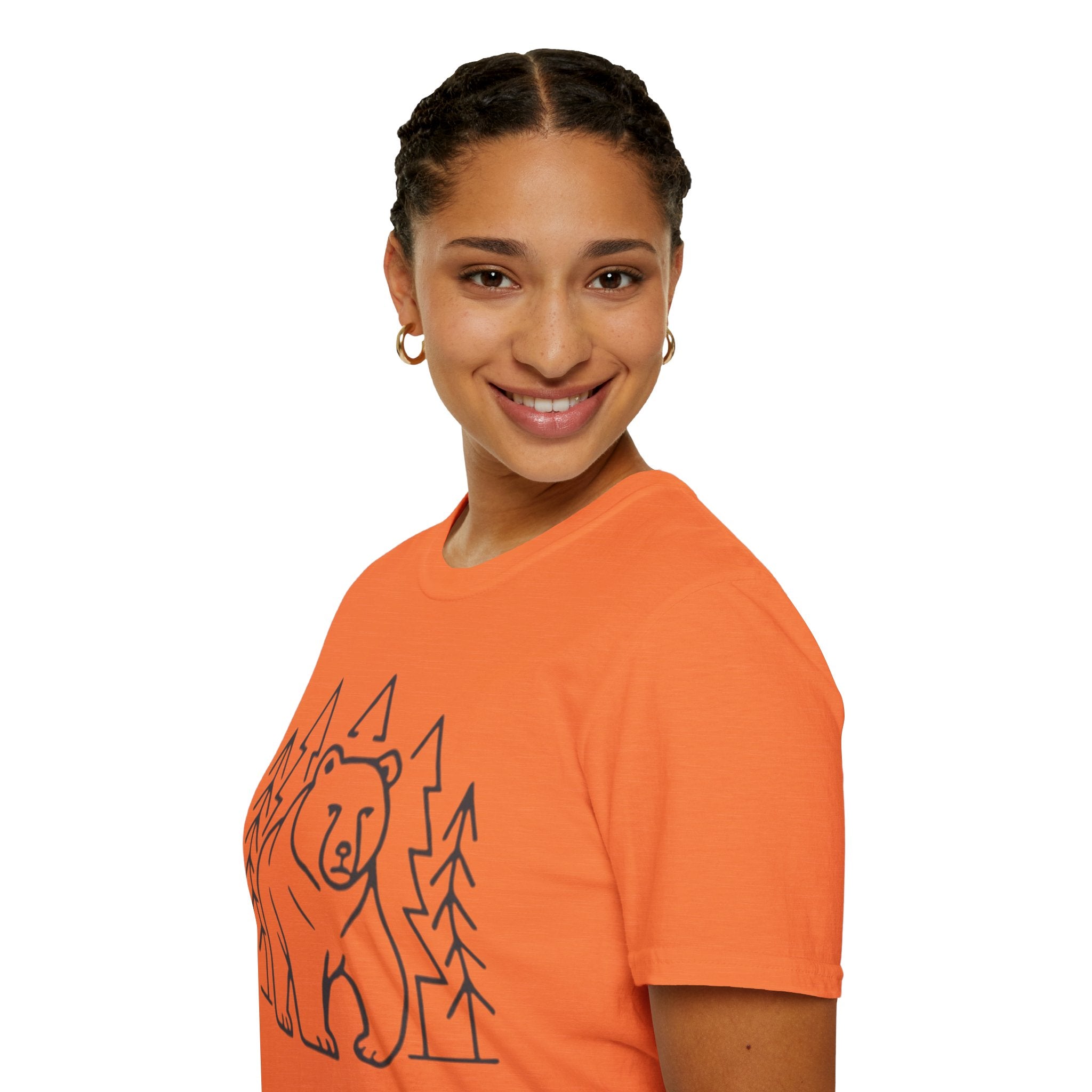 Bear & Pines T-Shirt — Minimal Line Drawing Woodland Tee