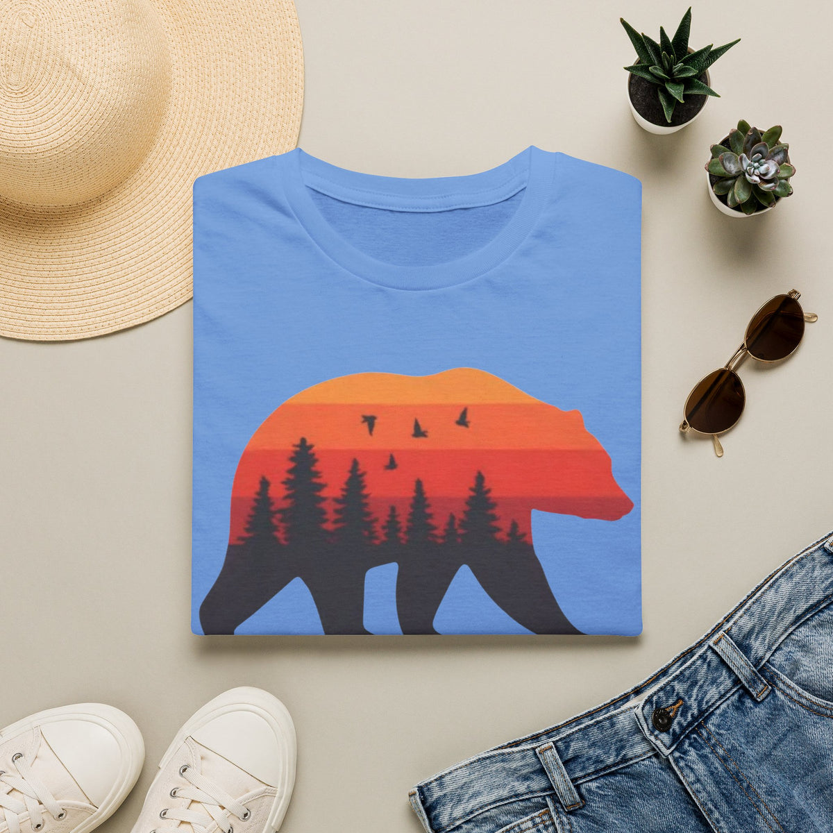 Bear Sunset Forest Silhouette Wildlife Tee