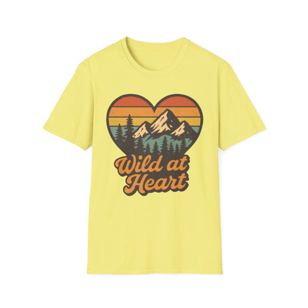 "Wild at Heart" Mountain Heart Retro Sunset Nature Tee Shirt